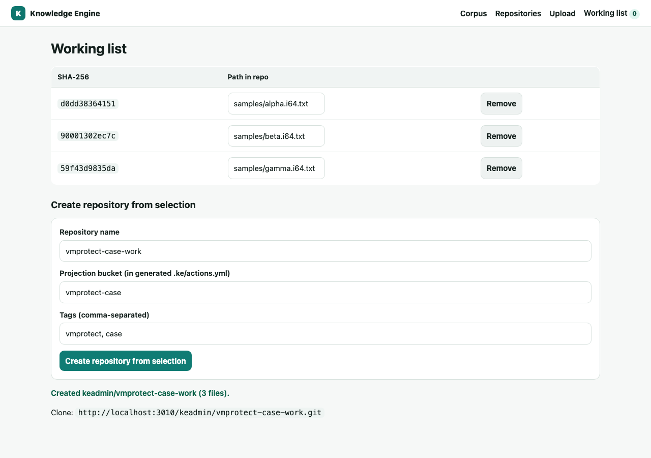 Confirmation that a repository was created from the selection